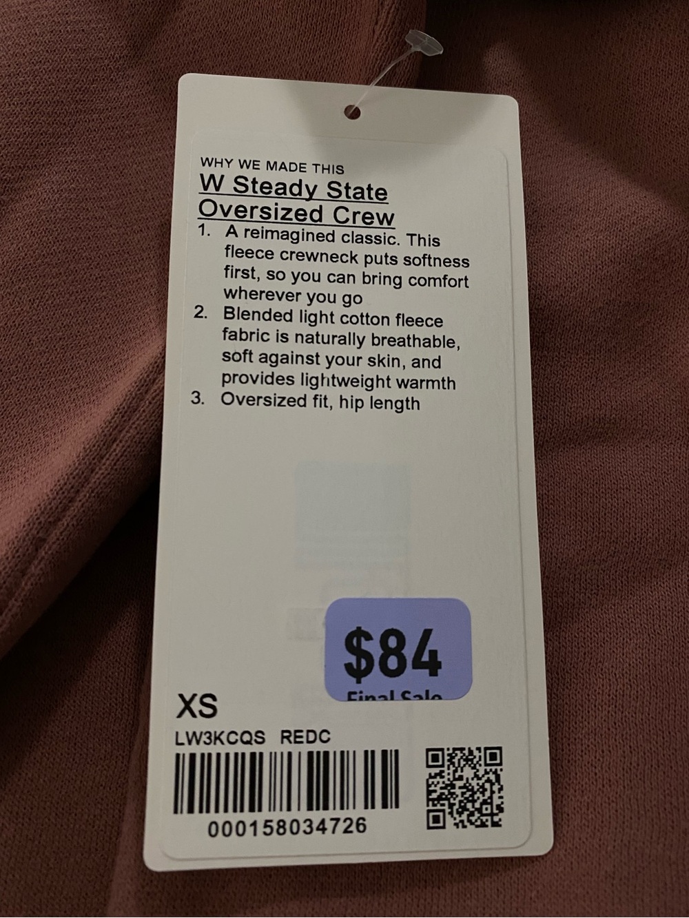 Lululemon - W Steady State Oversized Crew - Size XS -  NWT - Picture 5 of 5